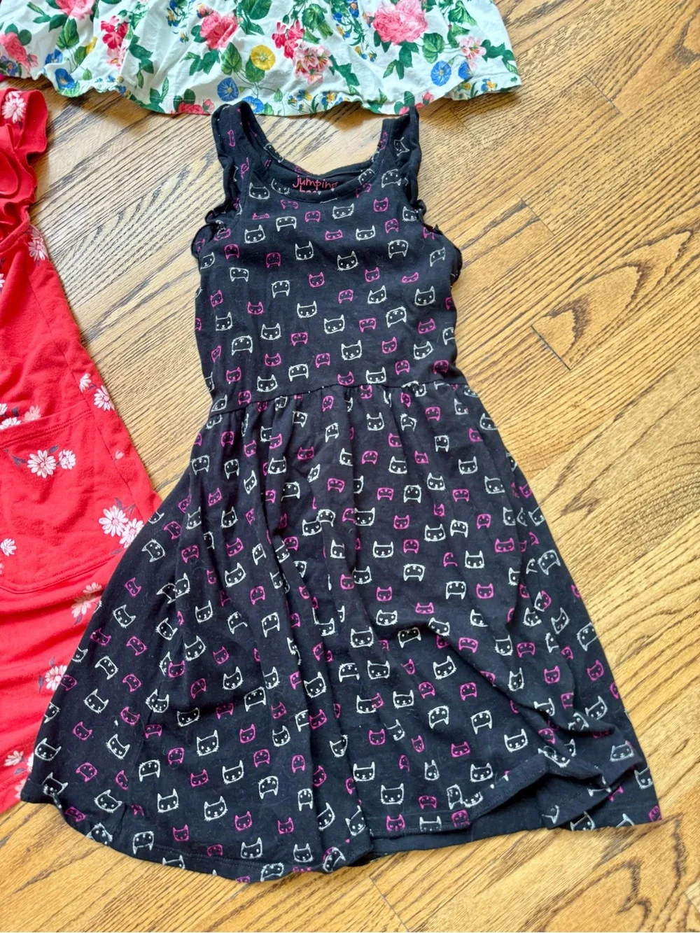 OLD NAVY & JUMPING BEANS Lot 4 Girls Sun Dresses Flowers Cats Pink Smocked M 8